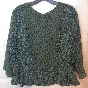 F & F Green Chiffon 3/4 Sleeve Blouse Top